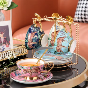 Set di Tazze e Piattini per Caffè e Tè in Porcellana Bone China di Lusso, Motivo Giungla Ecologico, per Tè del Pomeriggio e Caffè Arabo - Product Image 6