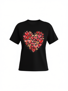 T-shirt da donna per San Valentino con stampa a cuore in cotone casual girocollo a maniche corte primavera estate vestibilità regolare - Product Image 1