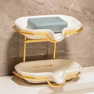 Jabonera Saboneteira Wholesale Custom Hotel Bathroom Products Soap Stand Soap Rack Ceramic Tray Soap Dish Holder With Drain