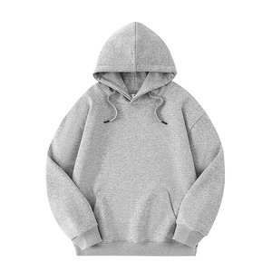 Sweat à capuche en coton éponge 450G avec logo personnalisé, couleur terre unie, épaissi, pull pour homme, cordon anti-rétrécissement, design doublé - Product Image 3