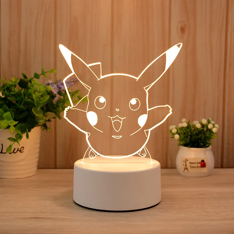 Pokemon gitmek aksiyon figürü 3D lamba LED 3D Illusion gece lambası Luminaria Pikachu sıcak renk masa lambası