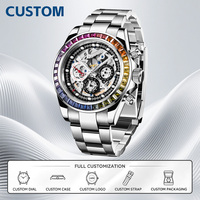Maßgefertigte Uhr MOQ 50 Stück Skelett-Stil Armbanduhr Luxus Automatische Mechanische Sportliche Wasserdichte Stahl Leuchtende Uhren für Herren