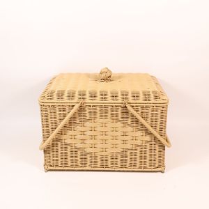Bye-bye <b>Basket</b> Outdoor Camping Imitation Rattan Vegetable <b>Basket</b> Handbag Double Layer Woven Grid with Lid Rattan <b>Storage</b> <b>Basket</b> - Product Image 2