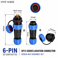 Connecteur d'aviation étanche HYSF SUBSEA SP13 à 6 broches, prise mâle et prise femelle avec capuchon pour équipement marin et extérieur