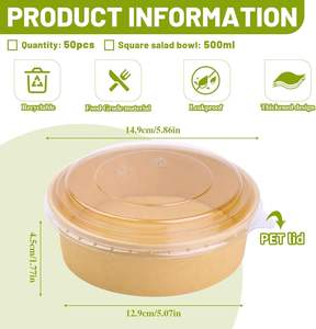 Assiettes jetables biodégradables en bagasse, bols à soupe ronds, contenants alimentaires, assiettes, bols, tasses - Product Image 2