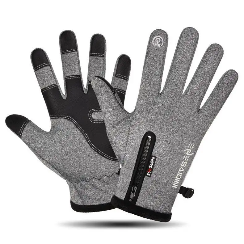 Winter Outdoor Waterproof Gloves Warm Touch Screen Men's Women's Zipper Gloves Riding Wear-resistant Plush Gloves