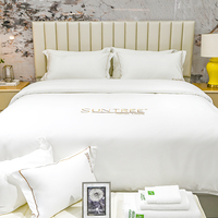 Ensemble de literie d'hôtel 4 pièces en coton pur, broderie personnalisée avec logo et design OEM, 250 fils, toutes saisons, lavable en machine