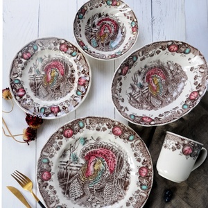 Service de vaisselle en porcelaine émaillée peinte à la main JBS Design britannique, assiettes, bols à salade, bols à céréales, tasses, pour mariage, fête, 8 pouces, usage domestique - Product Image 2