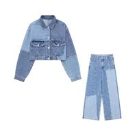 Nouvelle veste en jean patchwork d'été, jean à jambes larges, vêtements pour femmes