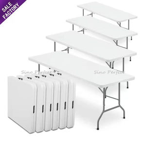 ODM Rectangle White Plastic <b>Table</b> <b>Foldable</b> Restaurant Banquet Dining Party <b>Table</b> Decorations for Events - Product Image 1
