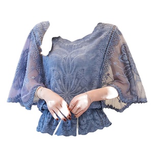 Chemisier en coton tricoté pour femme, nouvelle collection automne, motif floral papillon uni, style bureau, hauts 6866 - Product Image 1