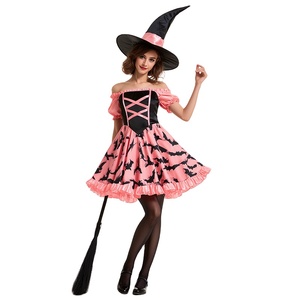 Vestido <span class=keywords><strong>de</strong></span> <span class=keywords><strong>Bruja</strong></span> con Estampado <span class=keywords><strong>de</strong></span> Murciélagos Rosa y Negro para Mujer, <span class=keywords><strong>Disfraz</strong></span> <span class=keywords><strong>de</strong></span> Cosplay <span class=keywords><strong>de</strong></span> Mago para Halloween - Product Image 1