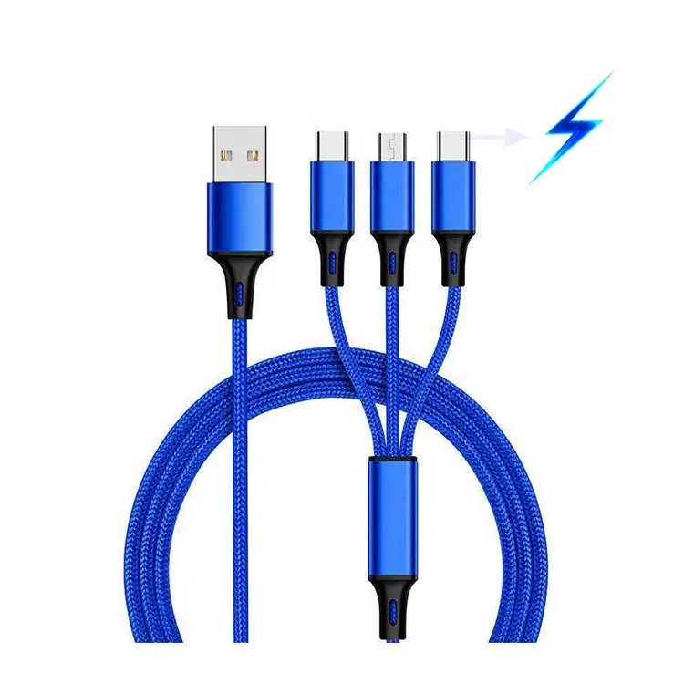 New Design Factory Price 3 in 1 USB Charging Cable Universal Multi Function 3 in 1 usb cable fast charging for iPhone, type-C
