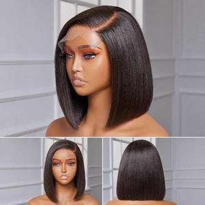 Peluca de Encaje Frontal Natural Negra, Peluca Bob Clásica Corta y Lisa, Peluca Sintética de Cobertura Completa para Mujer, Peluca de Cabello Humano - Product Image 2