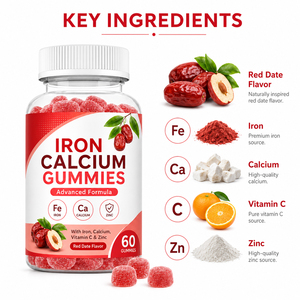 Adult Iron & Calcium Gummies-Blood <b>Builder</b> Vitamin Supplement Vegan & Gluten-Free - Product Image 2