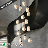 Lustre scandinave pour escalier, lustre en marbre pour plafond haut, luminaire suspendu pour salon, villa, duplex, loft, lampe longue suspendue