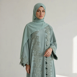 Abaya Leduo Personalizada 2026 con Nuevo Diseño Floral, Encaje y Parches, con Hiyab a Juego, Elegante Vestido Largo Maxi para Mujeres Musulmanas de Dubái - Product Image 2