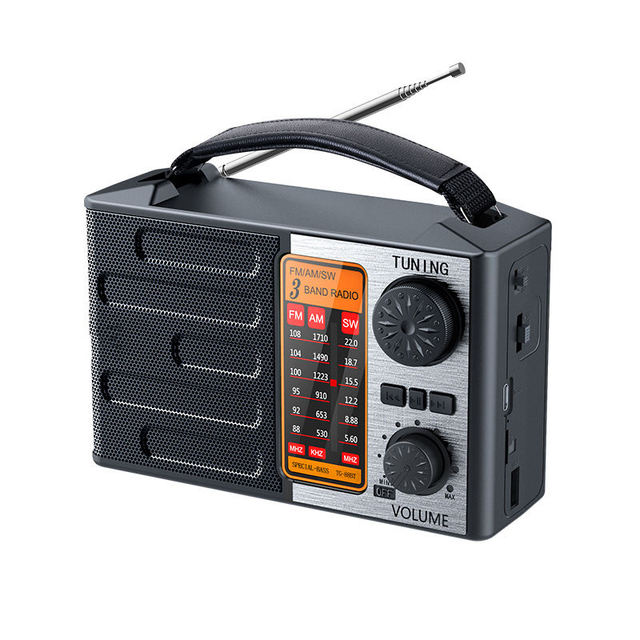 Factory Black Portable 3 Band FM AM SW Radio with Leather Handle USB TF MP3 Player 1000mAh-1999m Rechargeable Outdoor Home Radio