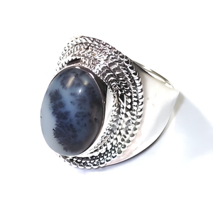 Bague en argent sterling 925 avec agate dendritique naturelle, faite à la main, style vintage bohème, bijou fantaisie avec pierre précieuse, unisexe, pour tous les jours - Product Image 1