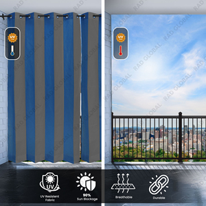 Sun Block Stripe Outdoor Curtain 180 GSM Blue Grey with Modern Dual Tone Stripes for Stylish Patio Privacy UV Protection - Product Image 2