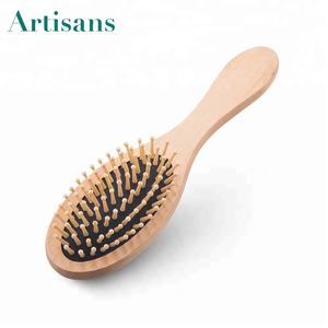 2022 Hot Design Naturholz griff Gummi kissen Massage kamm Massage Holzhaar bürste mit Bambus borsten - Product Image 5