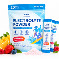 Sachets de poudre d'électrolytes pour adultes, fournissant de l'énergie, pour les événements sportifs, hydratation, sans sucre, différentes saveurs, 20 sticks, OEM HALAL