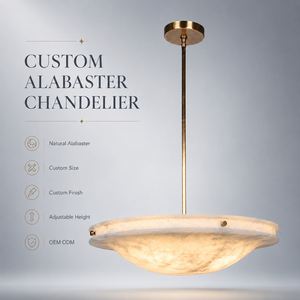 Luxury Natural Alabaster Bowl Chandelier Custom Brass Pendant <b>Ceiling</b> <b>Light</b> for Hotel Villa Dining Room Project Lighting - Product Image 6