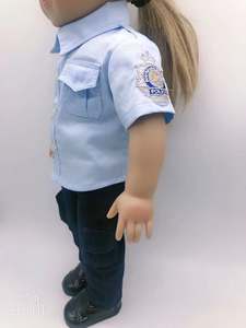 Conjunto de ropa de muñeca de 18 pulgadas con caballo negro personalizado gratis con traje de policía y zapatos para niñas Material de tela certificado ASTM - Product Image 5