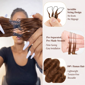 Extensions <span class=keywords><strong>de</strong></span> <span class=keywords><strong>cheveux</strong></span> humains au crochet à la ligne, avec nœuds invisibles, pré-séparées, sans nœuds, effet plume, 100% Remy - Product Image 5