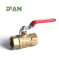 IFAN Vanne à boisseau sphérique en laiton forgé, filetage femelle, manche long rouge, pour gaz et eau, disponible en diverses tailles de 1/2'' à 2''