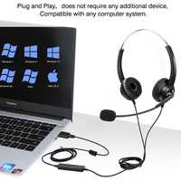 Casque Gamer Circum-auriculaire avec Microphone, Casque Téléphonique Filaire USB pour Centre d'Appels et Fabricants