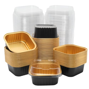 Moldes Cuadrados Mini para Pan, Reciclables, de Pared Lisa, Color Negro y Dorado, para Hornear Pasteles, Recipientes de Aluminio Resistentes para Alimentos - Product Image 1