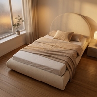 Lit double à tête de lit ronde économique, cadre de lit rembourré haute densité et souple, lit compressé multi-usage pour chambre d'étude