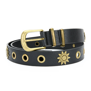 Ceinture en cuir Tiyo à thème solaire Modèle ABB0310 Noir 3,5 cm Boucle ardillon en alliage étroite Décontractée Extérieur Printemps 2026 - Product Image 4