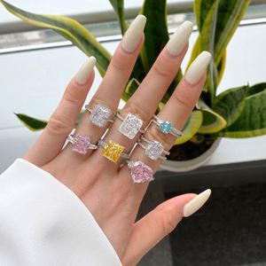 Dylam S925 <b>Silver</b> Birthstone <b>Rings</b> for Women Girls With Pink 6ct Heart <b>Solitaire</b> 8A Zirconia Diamond Halo Eternity Bands <b>Rings</b> - Product Image 6