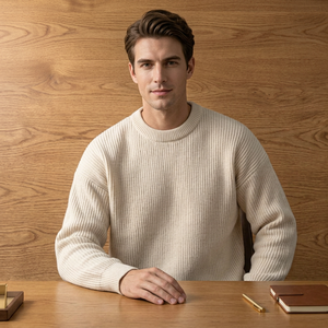 Suéter de Punto Beige Sólido para Hombre, Manga Larga, para Otoño - Product Image 2