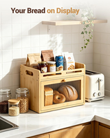 Boîte à pain multifonction moderne avec fenêtre en acrylique, grande capacité, aérations arrière et étagère supérieure pour comptoir de cuisine