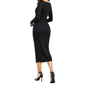 Vestidos de punto midi elegantes y ajustados de manga larga con cuello cuadrado, de alta calidad, novedad de invierno, estilo sofisticado y sensual, personalizables. - Product Image 2