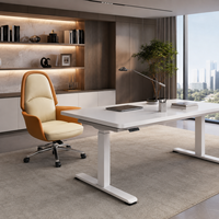 Chaise de bureau de direction à dossier haut, bicolore marron beige, pivotante, réglable en hauteur, avec accoudoirs fixes et base à roulettes