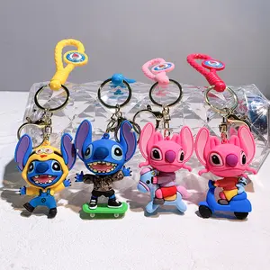 2023 baru menggemaskan Stitch 3D gantungan kunci liontin Lilo gantungan kunci silikon gambar Anime PVC Stitch gantungan kunci untuk hadiah anak-anak