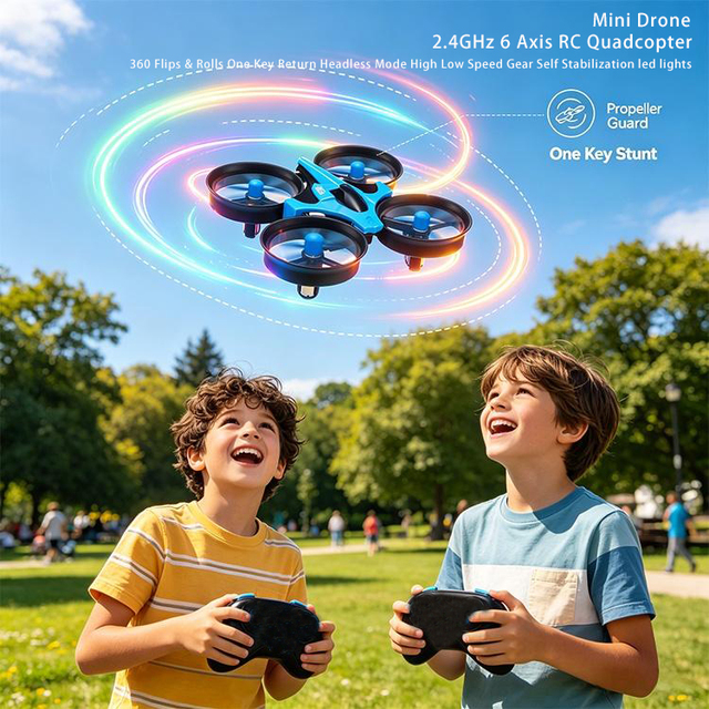 Mini Drone 2.4GHz 4 Axis RC Quadcopter with LED Stunt One Key Return for Kids STEM Learning Beginners Gifts