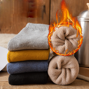 Tất len Merino dày giữ ấm kiểu ghép màu phong cách châu Âu dành cho nam nữ mùa đông - Product Image 1