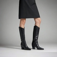Bottines pour femmes en cuir noir à talon compensé style western décontracté avec fermeture éclair latérale confortables Marque privée