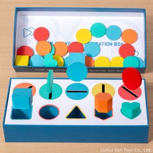 Montessori Toys Wooden Color Shape Sorting Game Geometric Matching Blocks Durable Shape-Sorting <b>Puzzle</b> Box - Product Image 2