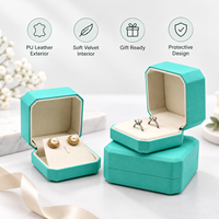 Étui à bijoux octogonal élégant en cuir PU et velours de qualité supérieure pour un cadeau de la Saint-Valentin, emballage assorti pour occasions spéciales