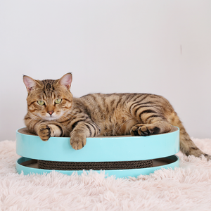 En gros personnalisé chat griffoir en carton canapé de salon pour chats d'intérieur forme ovale cycle cycle ondulé griffoir