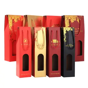 Custom wine gift bag with handle Kraft paper wine bottle bag Anniversary Birthday Business wine packaging