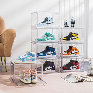 Hot Sell Plastic Clear Shoe Box Drop Front Sneaker Box Transparent Acrylic Shoe Storage Stackable Organizer Magnetic