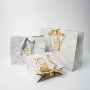 Wholesale Paper Wedding Favor Recyclable Handbag Recycle Materials Custom Shopping Paper Bags White Marble Gift Bag