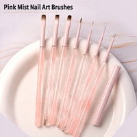 Ensemble de pinceaux pour nail art Rose Brume, poils en nylon doux, manche en plastique, capuchons anti-poussière, liner pour salon et DIY, pour détails fins